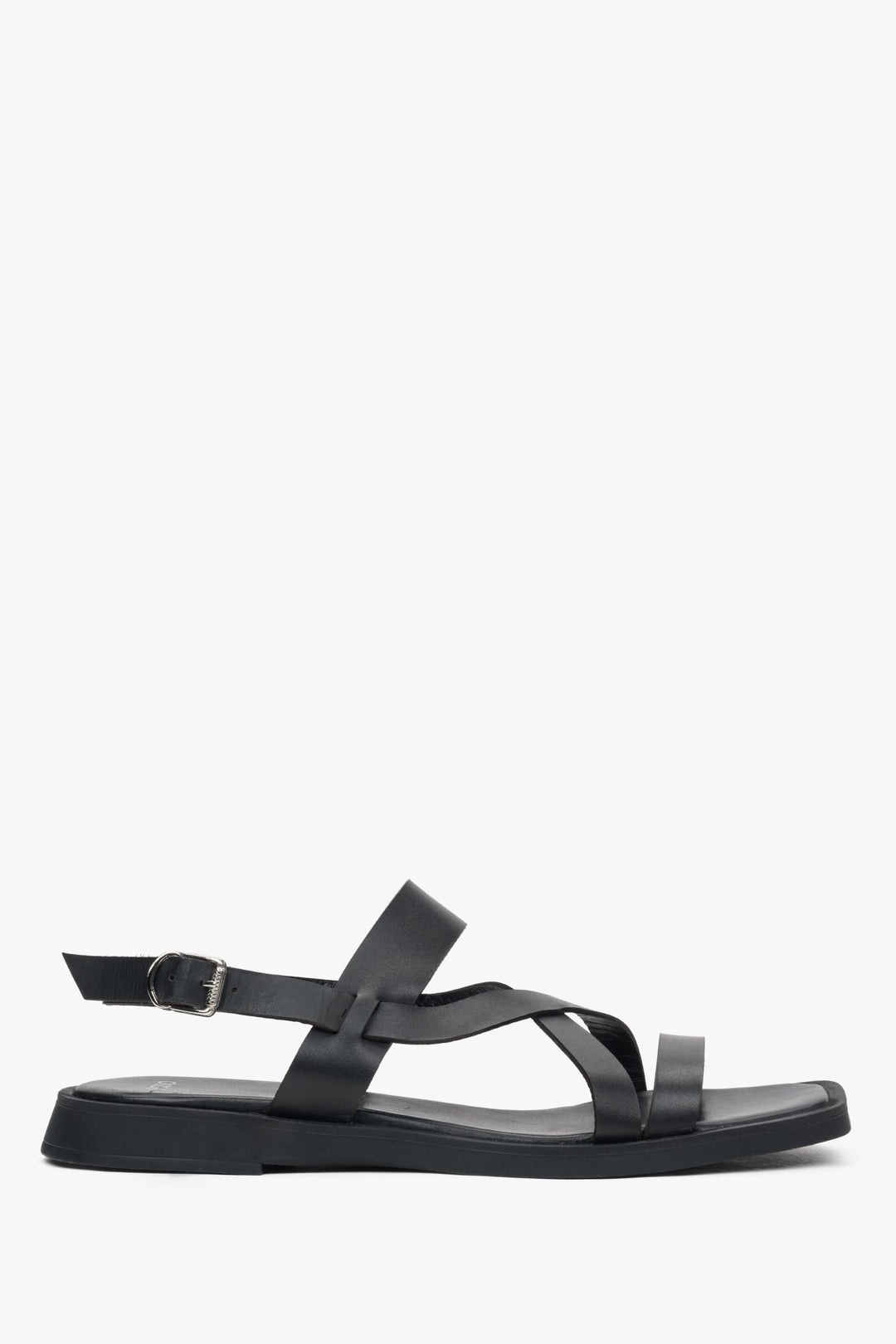 Schwarze Damen-Sandalen aus Leder mit feinen Riemchen Estro ER00117387.