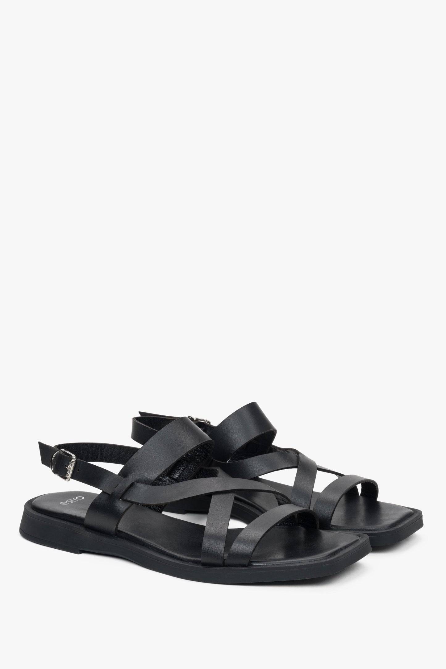 Schwarze Damen Sandalen aus Leder mit feinen Riemchen Estro ER00117387