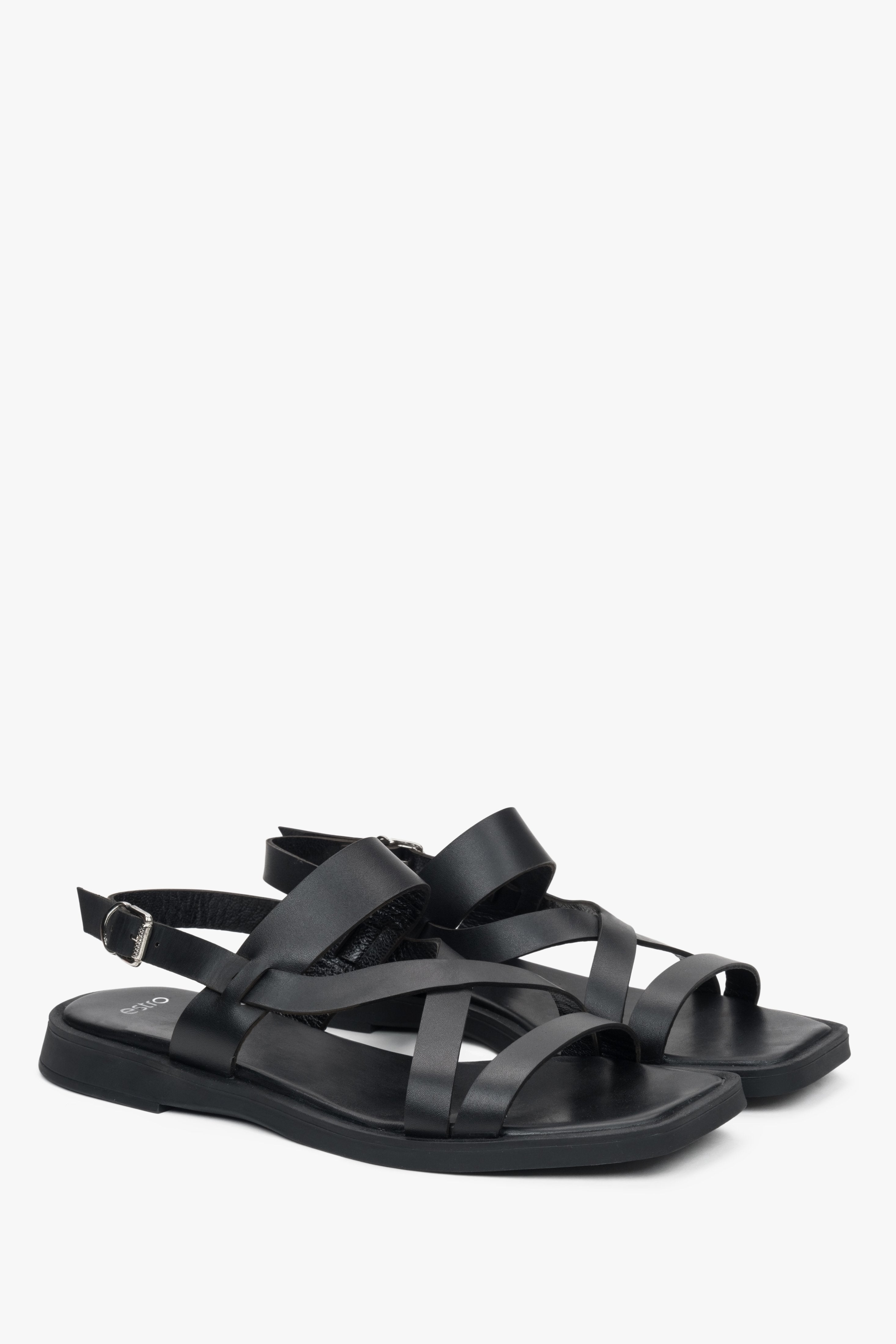 Schwarze Damen Sandalen aus Leder mit feinen Riemchen Estro ER00117387