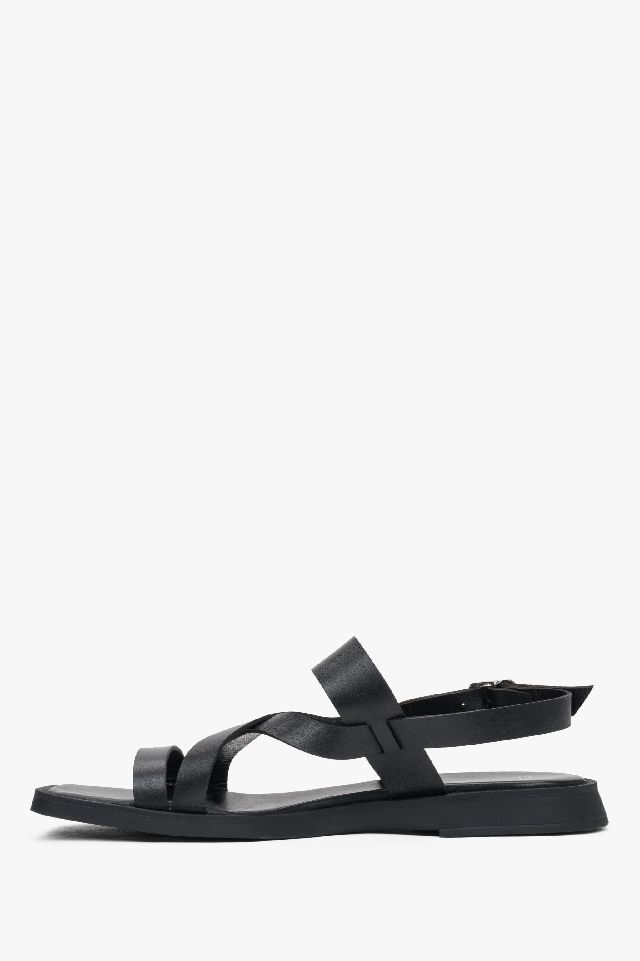 Schwarze Damen Sandalen aus Leder mit feinen Riemchen Estro ER00117387