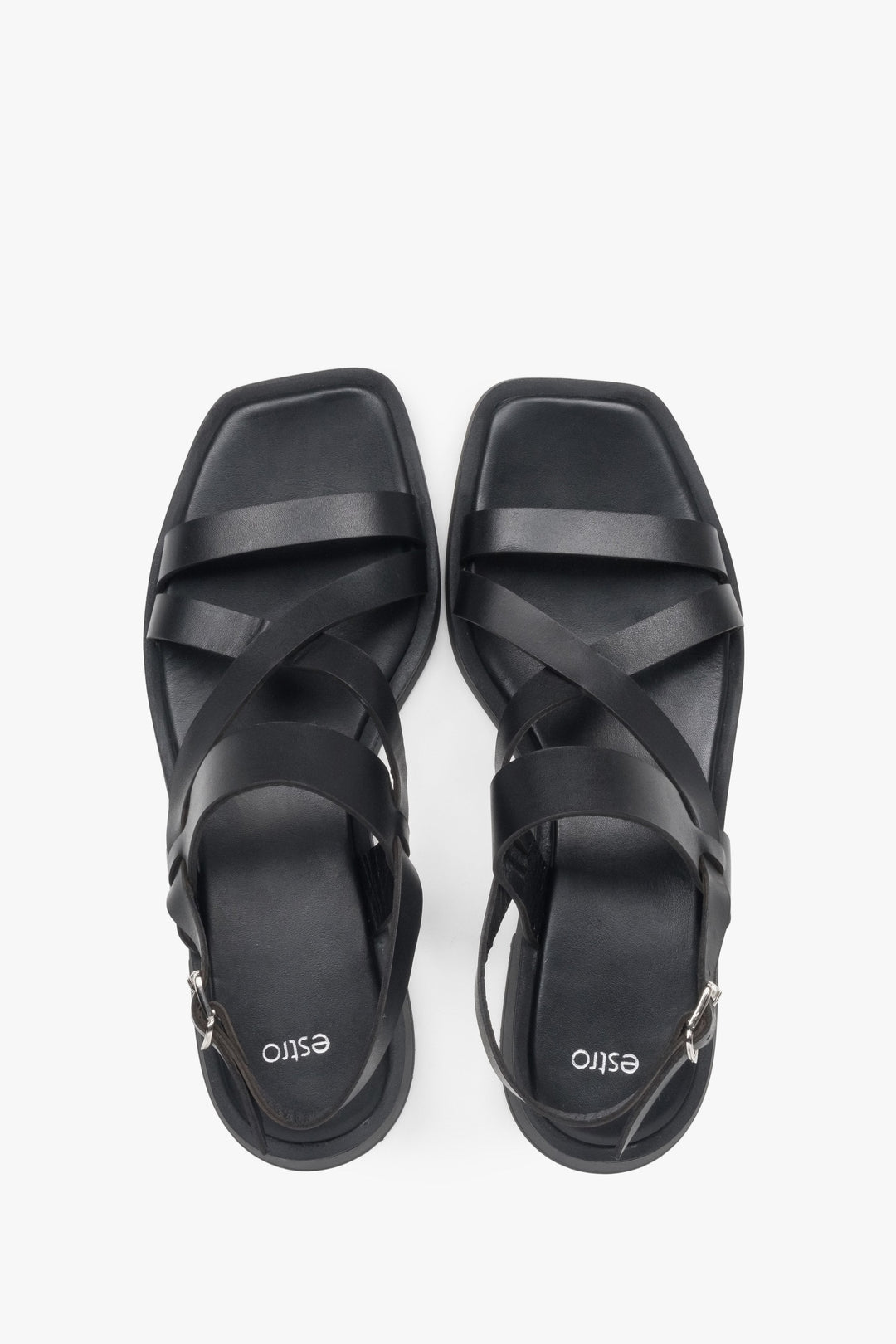 Schwarze Damen Sandalen aus Leder mit feinen Riemchen Estro ER00117387