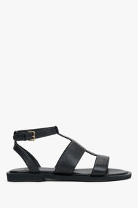 Schwarze Damen-Sandalen aus Echtleder mit breiten Riemen