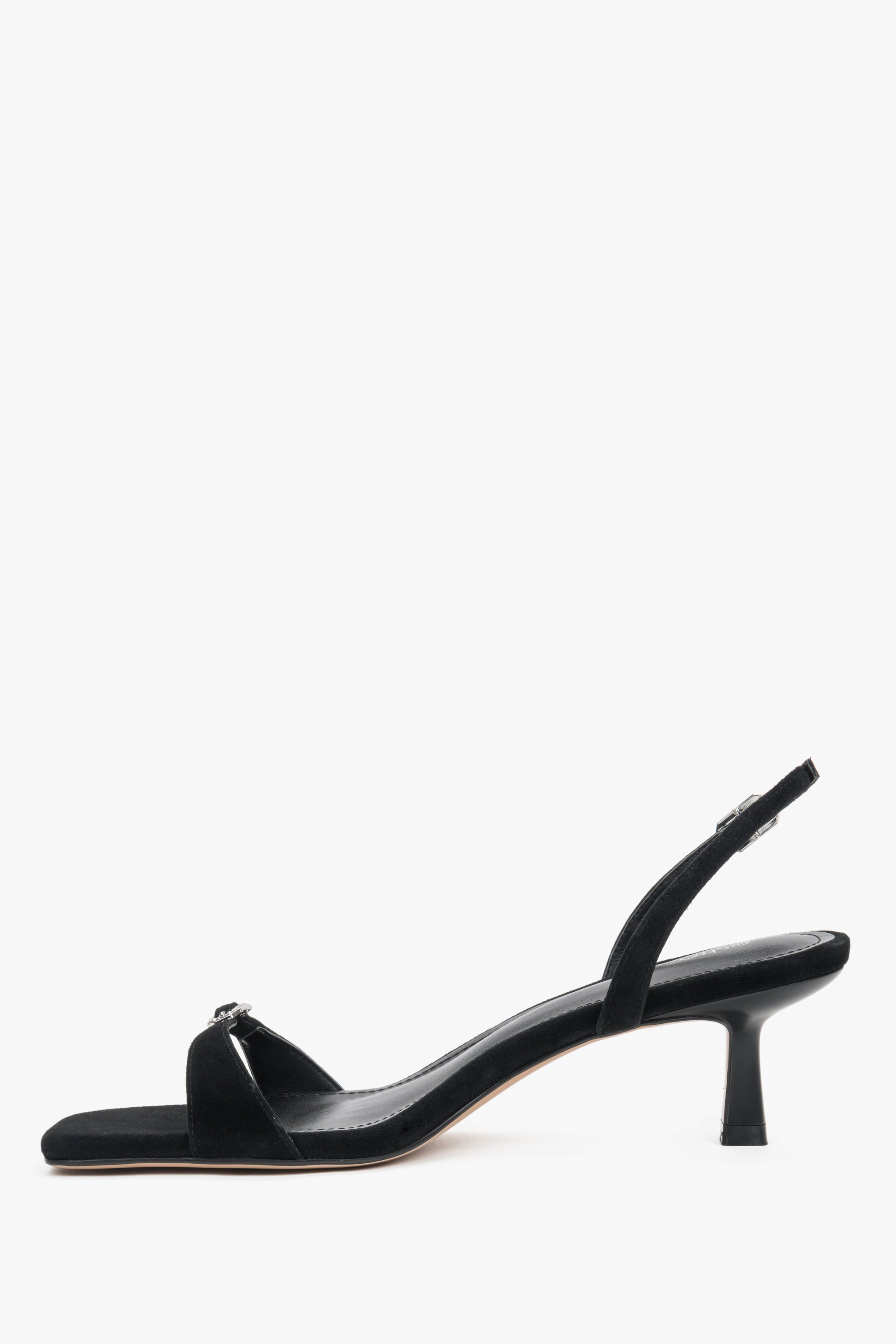 Schwarze Damen-Sandalen mit Trichterabsatz und Strassdetails