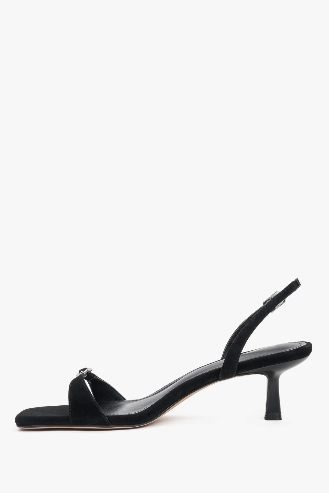 Schwarze Damen-Sandalen mit Trichterabsatz und Strassdetails