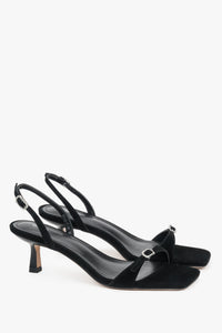 Schwarze Damen-Sandalen aus Velours mit Strass-Schnallen von Estro