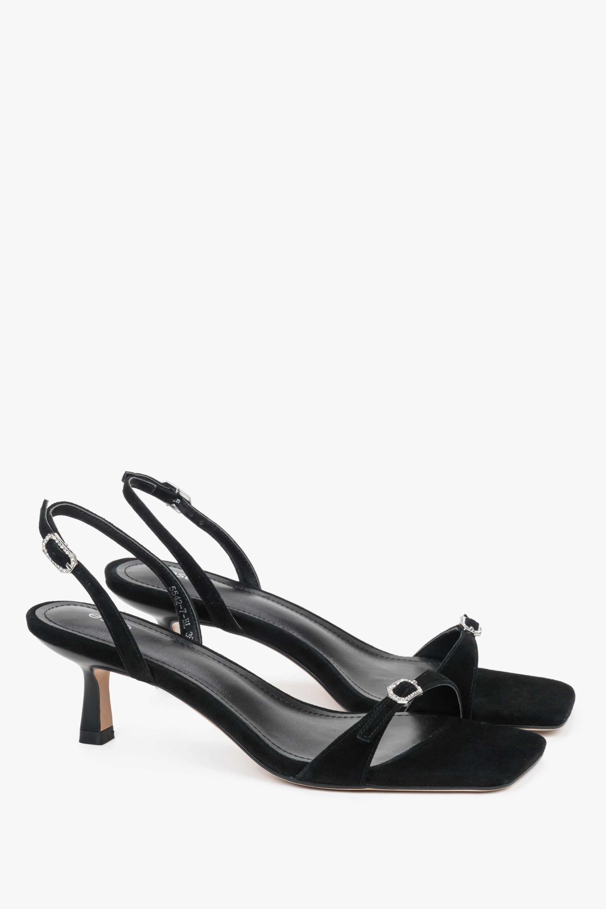 Schwarze Damen-Sandalen aus Velours mit Strass-Schnallen von Estro