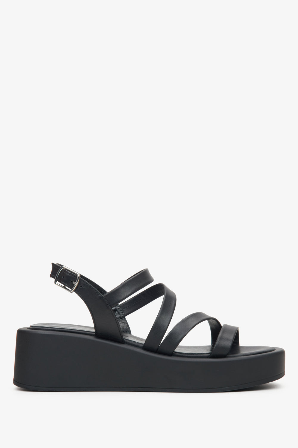 Schwarze Damen-Sandalette aus Leder mit Keilabsatz Estro ER00115096.