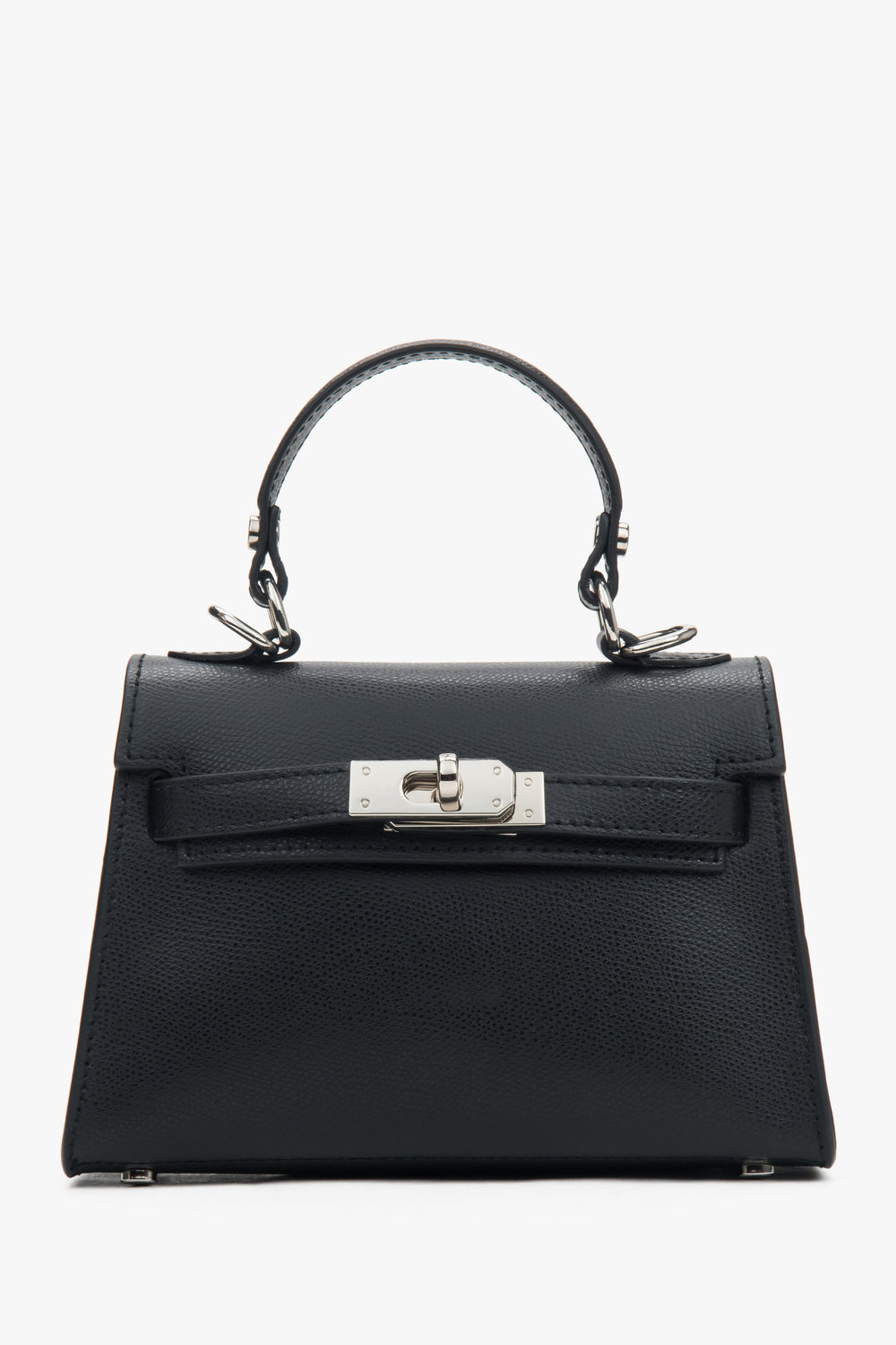 Schwarze Damen-Satchel-Tasche aus Echtleder mit silberfarbenen Beschlägen Estro ER00117929.