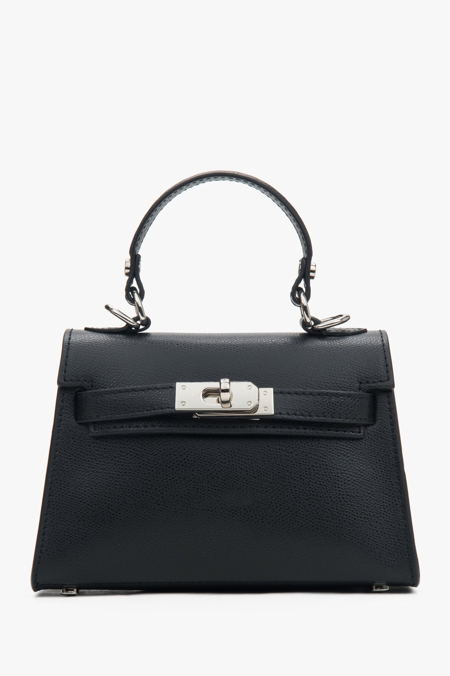 Schwarze Damen-Satchel-Tasche aus Echtleder mit silberfarbenen Beschlägen Estro ER00117929.