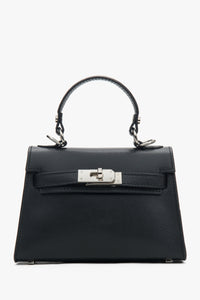 Schwarze Damen-Satchel-Tasche aus Echtleder mit silberfarbenen Beschlägen Estro ER00117929.