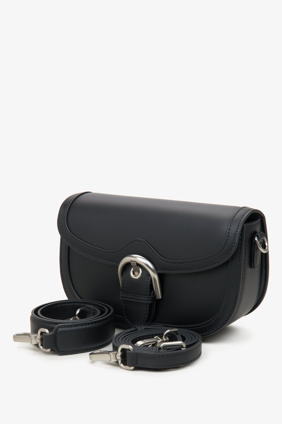 Schwarze Damenhandtasche in Hufeisenform von Estro.