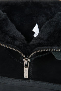 Elegante schwarze Damen-Winterstiefel aus echtem Veloursleder mit warmem Fellfutter.