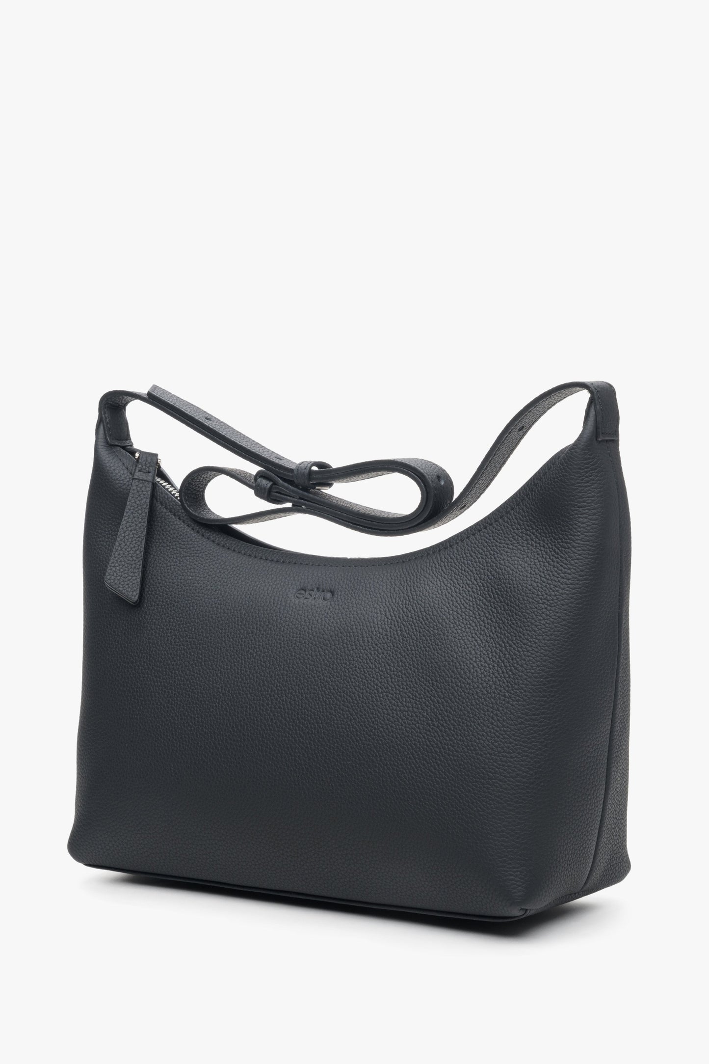 Schwarze Damen-Schultertasche aus echtem Leder von Estro.