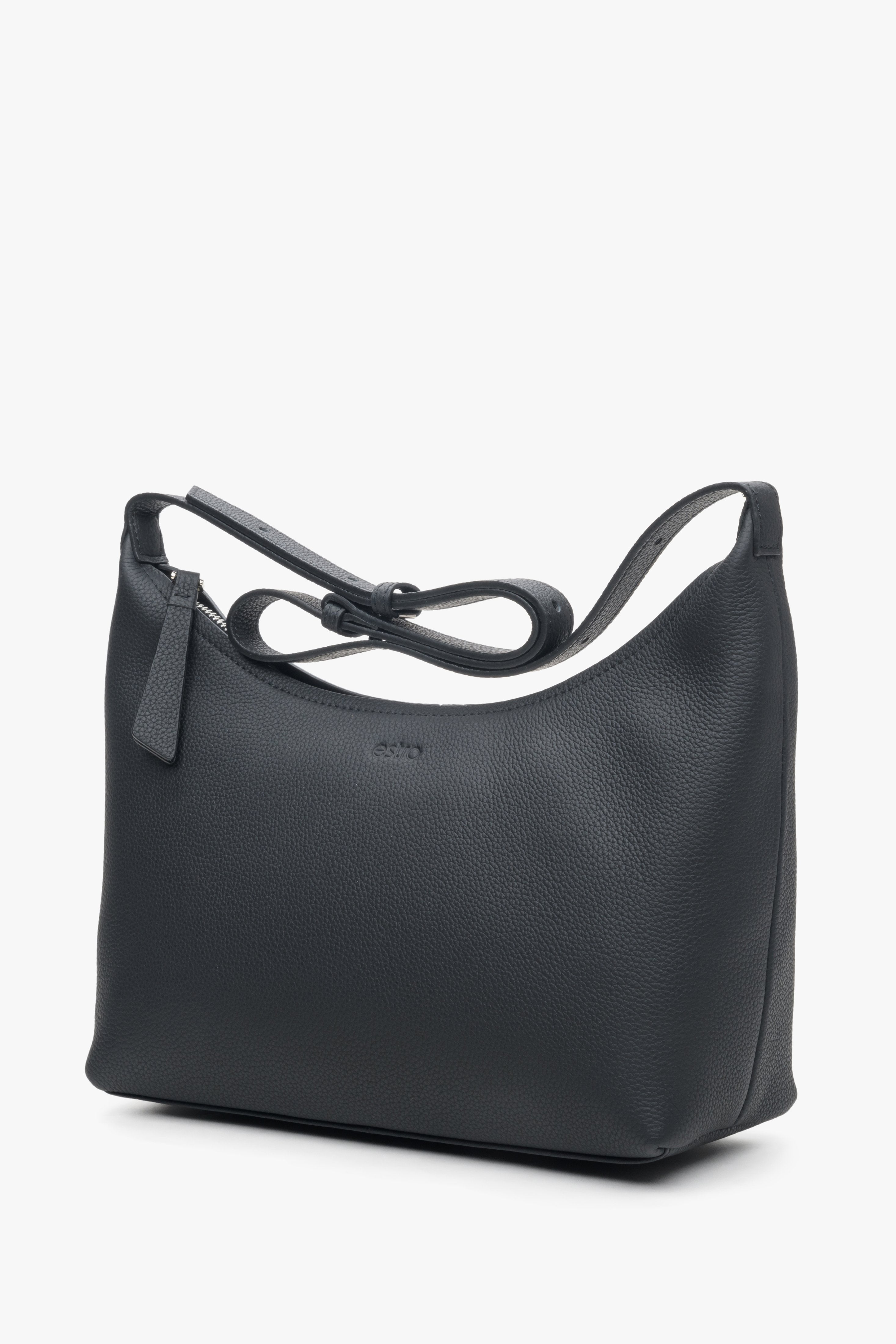 Schwarze Damen-Schultertasche aus echtem Leder von Estro.