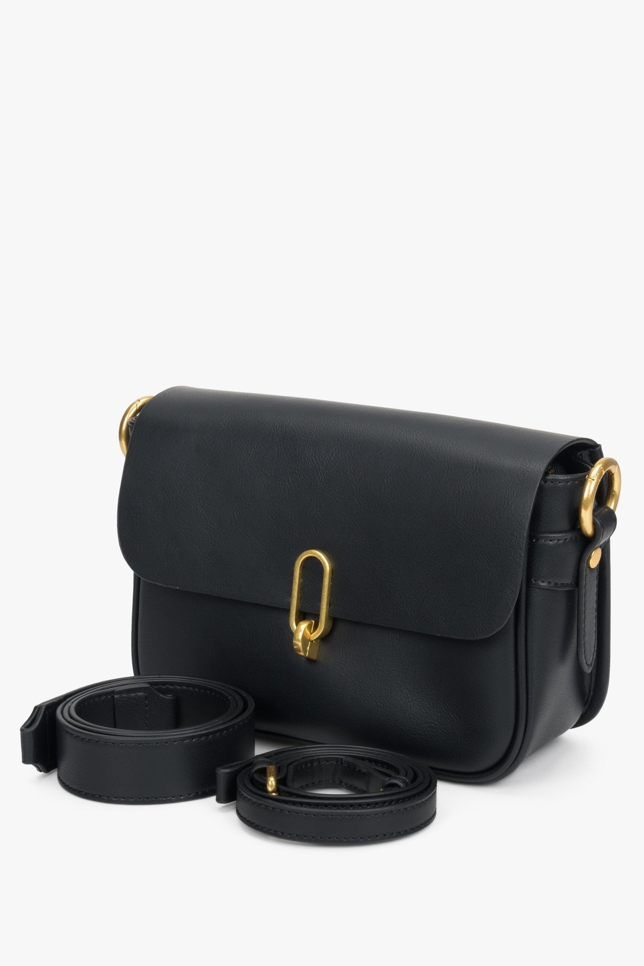 Damen-Schultertasche aus echtem schwarzem Leder von Estro.