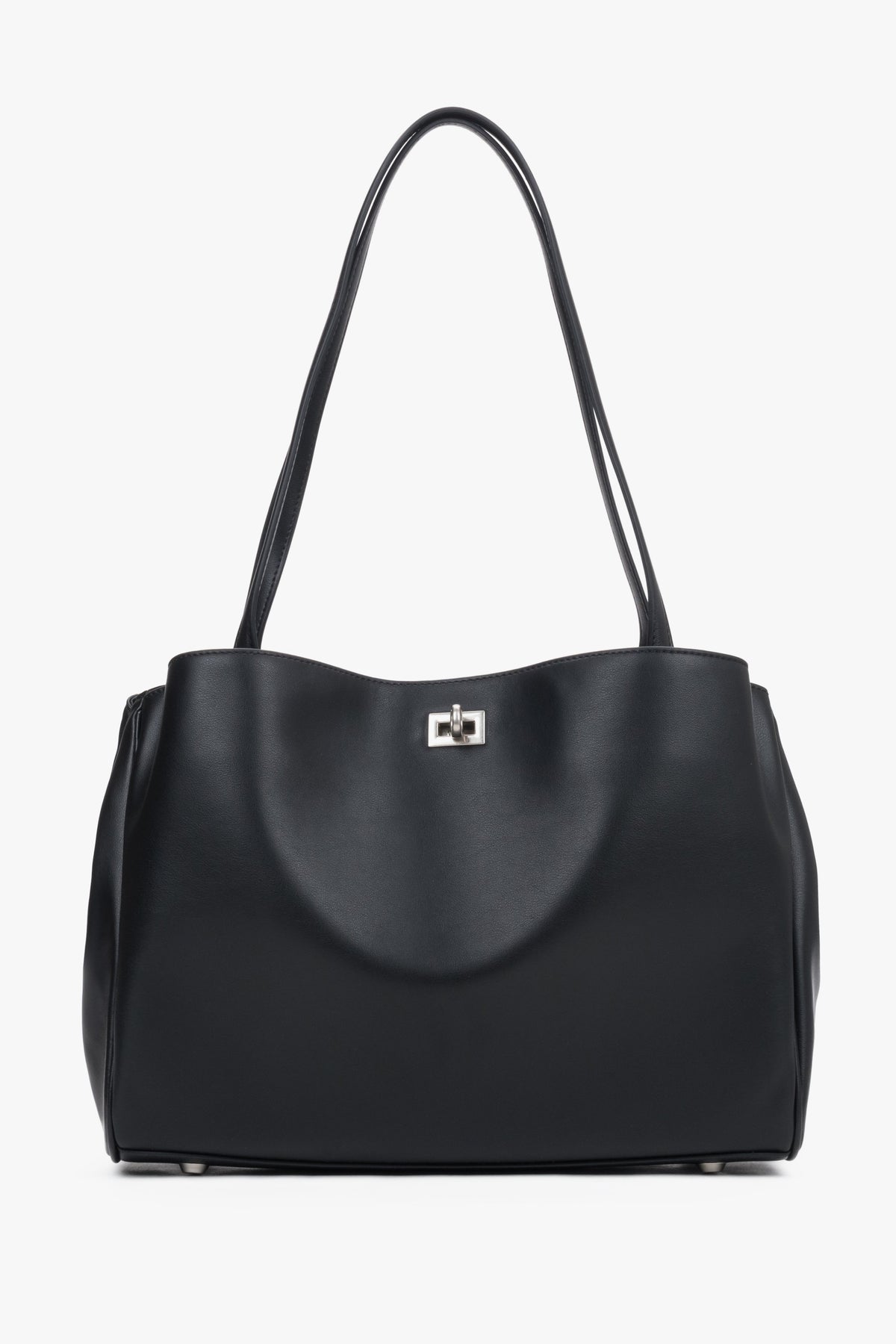 Schwarze Damen-Schultertasche aus echtem Leder von Estro in Frontalansicht