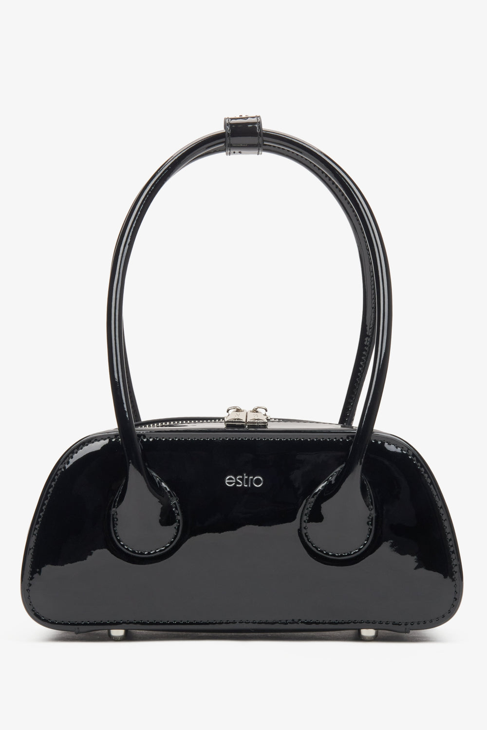 Schwarze Damen-Schultertasche aus edlem Lackleder Estro ER00116278.