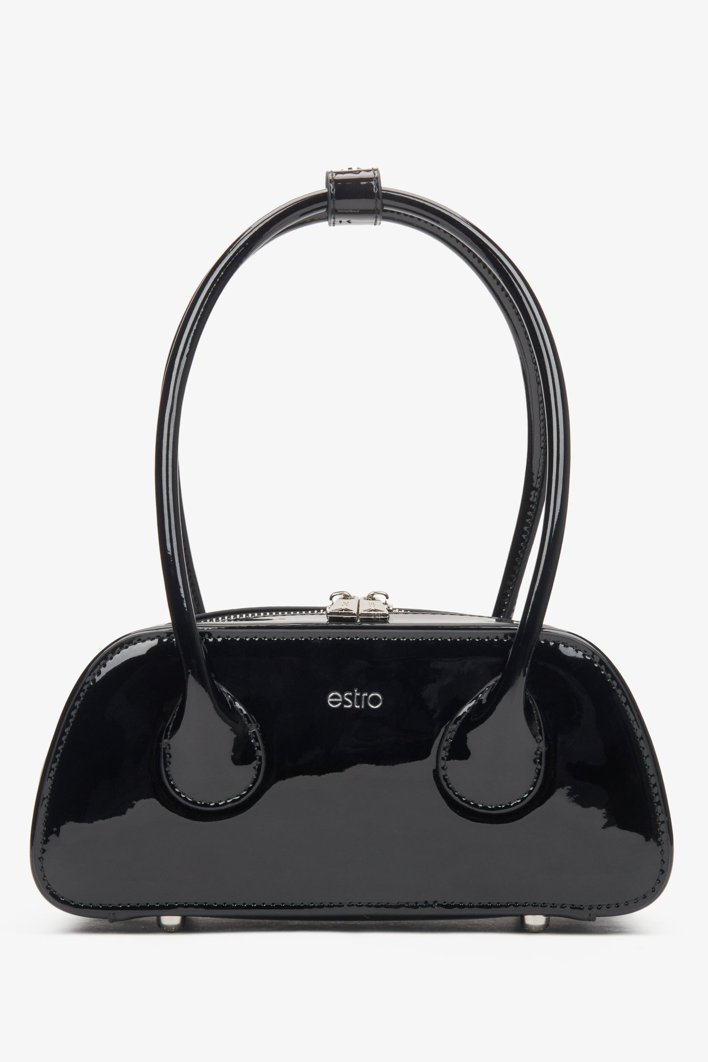 Schwarze Damen-Schultertasche aus edlem Lackleder Estro ER00116278.
