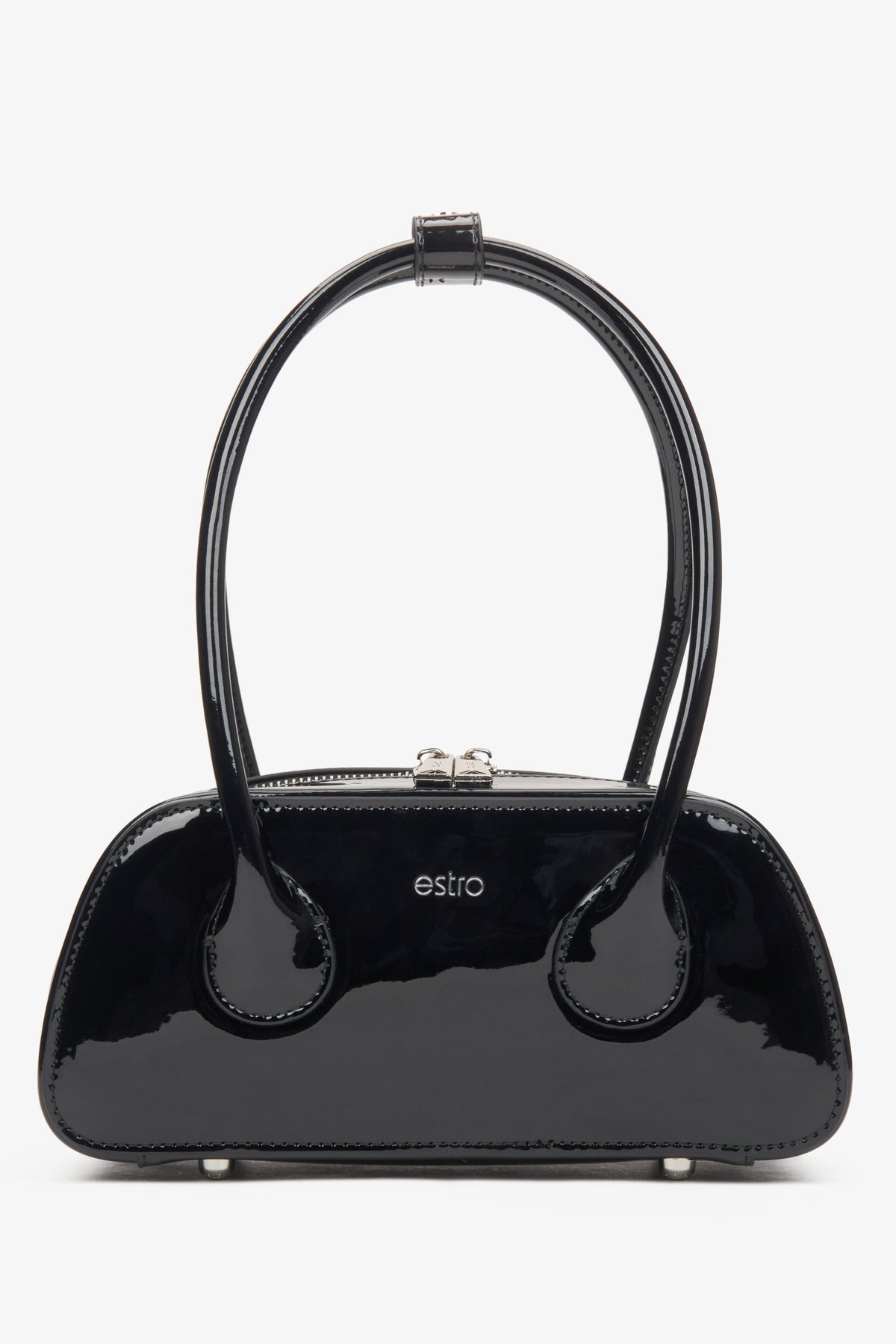 Schwarze Damen-Schultertasche aus edlem Lackleder Estro ER00116278.
