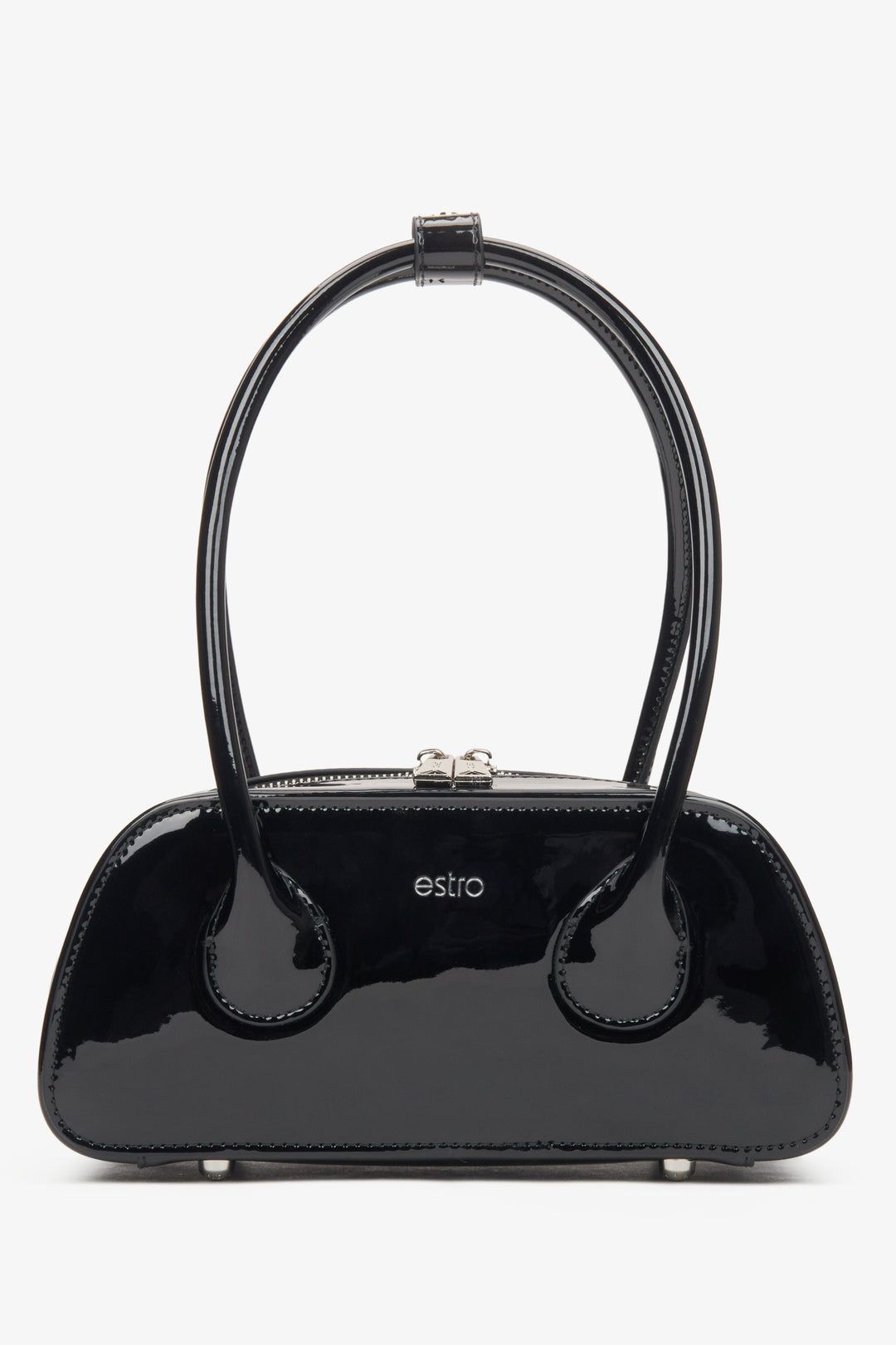 Schwarze Damen-Schultertasche aus edlem Lackleder Estro ER00116278.