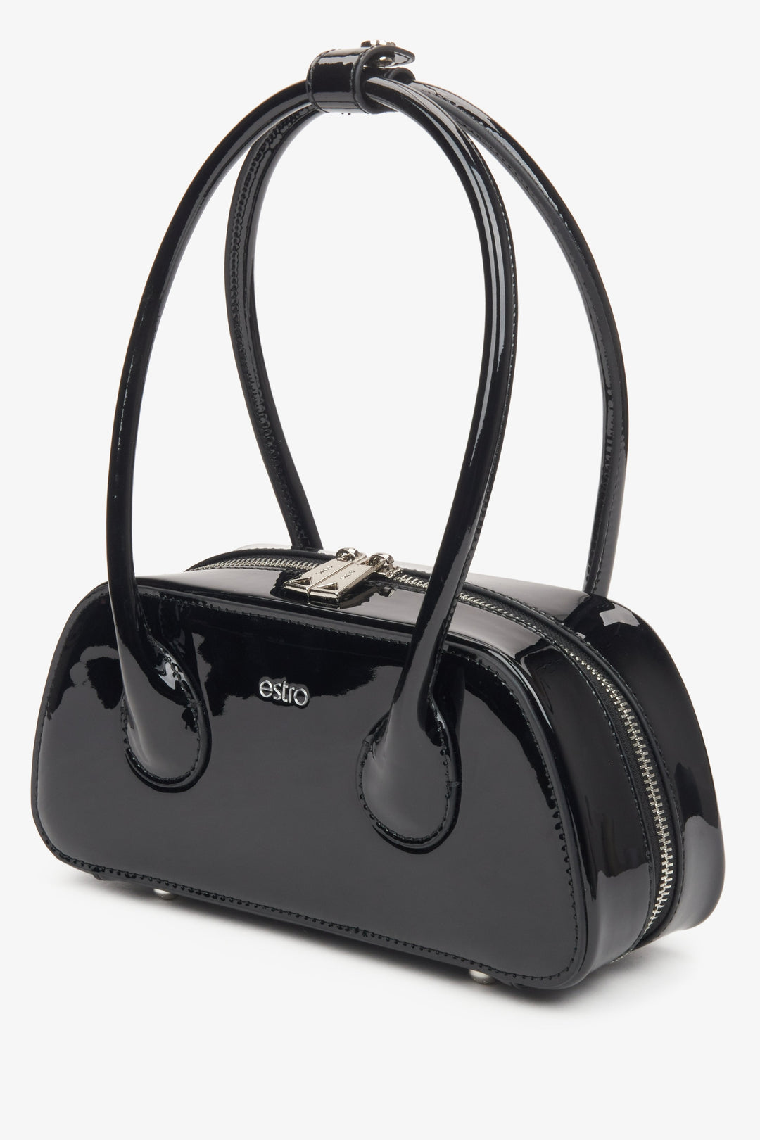 Estro – eine Damen-Schultertasche aus schwarzem Lackleder.