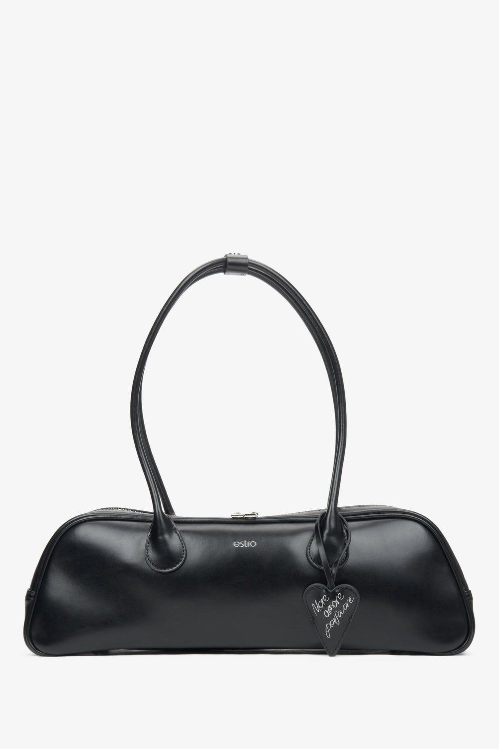 Schwarze Damen-Schultertasche aus Leder mit langen Henkeln Estro ER00116260.