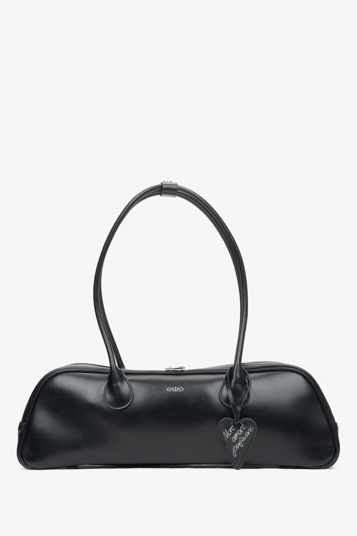 Schwarze Damen-Schultertasche aus Leder mit langen Henkeln Estro ER00116260.