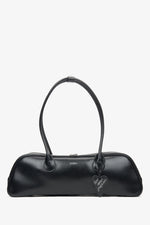 Schwarze Damen-Schultertasche aus Leder mit langen Henkeln Estro ER00116260.