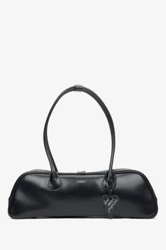 Schwarze Damen-Schultertasche aus Leder mit langen Henkeln Estro ER00116260.