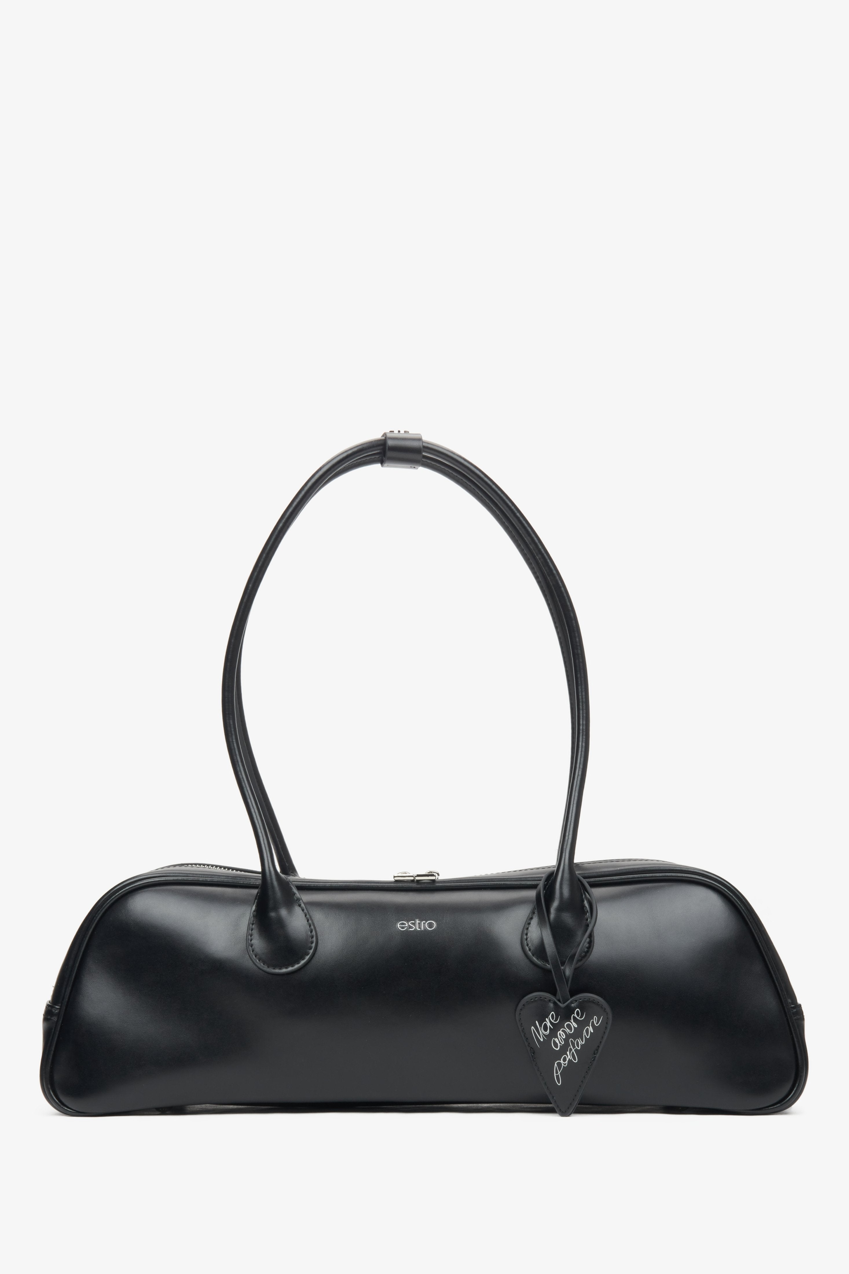 Schwarze Damen-Schultertasche aus Leder mit langen Henkeln Estro ER00116260.