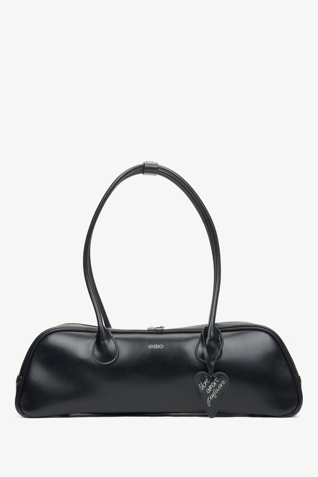 Schwarze Damen-Schultertasche aus Leder mit langen Henkeln Estro ER00116260.