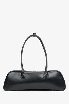Stilvolle schwarze Damen-Schultertasche von Estro aus Leder mit langen Henkeln.