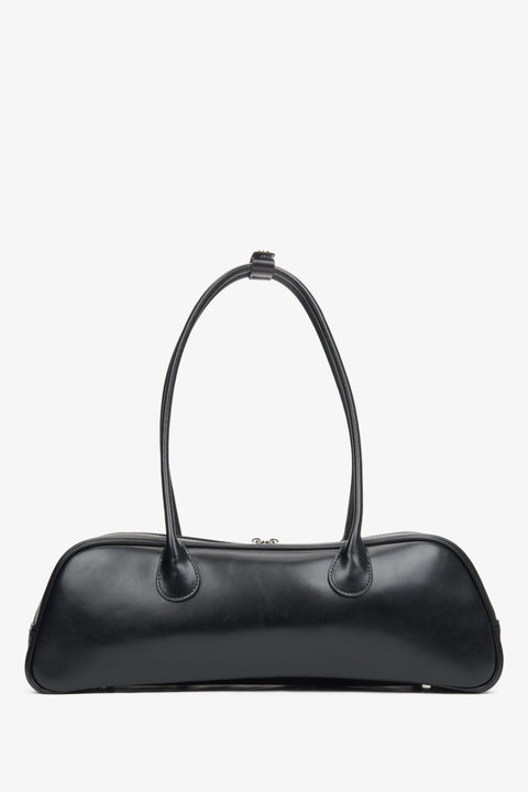 Stilvolle schwarze Damen-Schultertasche von Estro aus Leder mit langen Henkeln.
