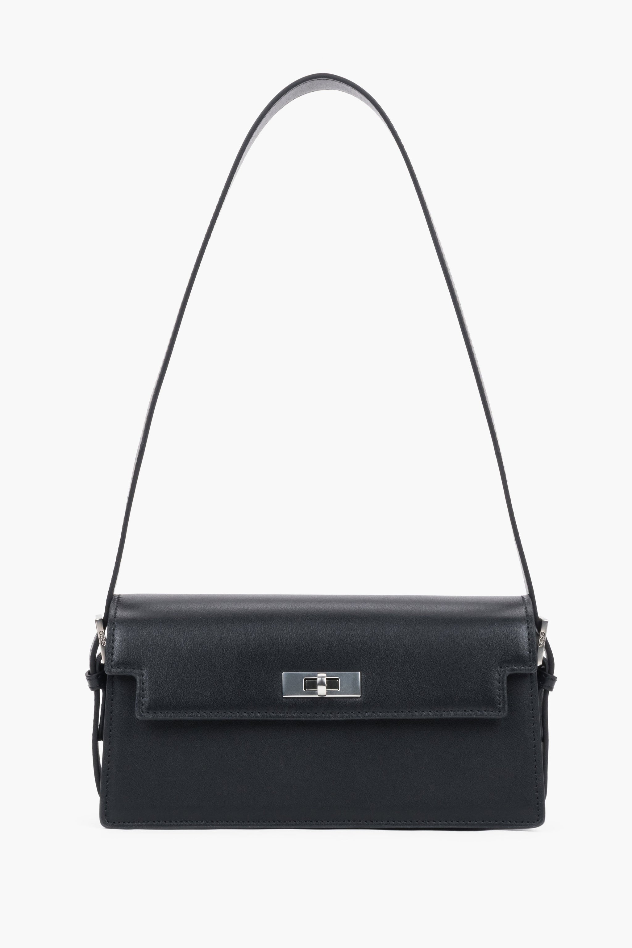 Schwarze Damen-Schultertasche aus Leder in Vorderansicht