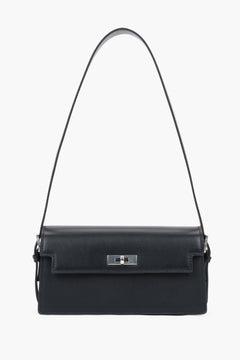 Schwarze Damen-Schultertasche aus Leder in Vorderansicht