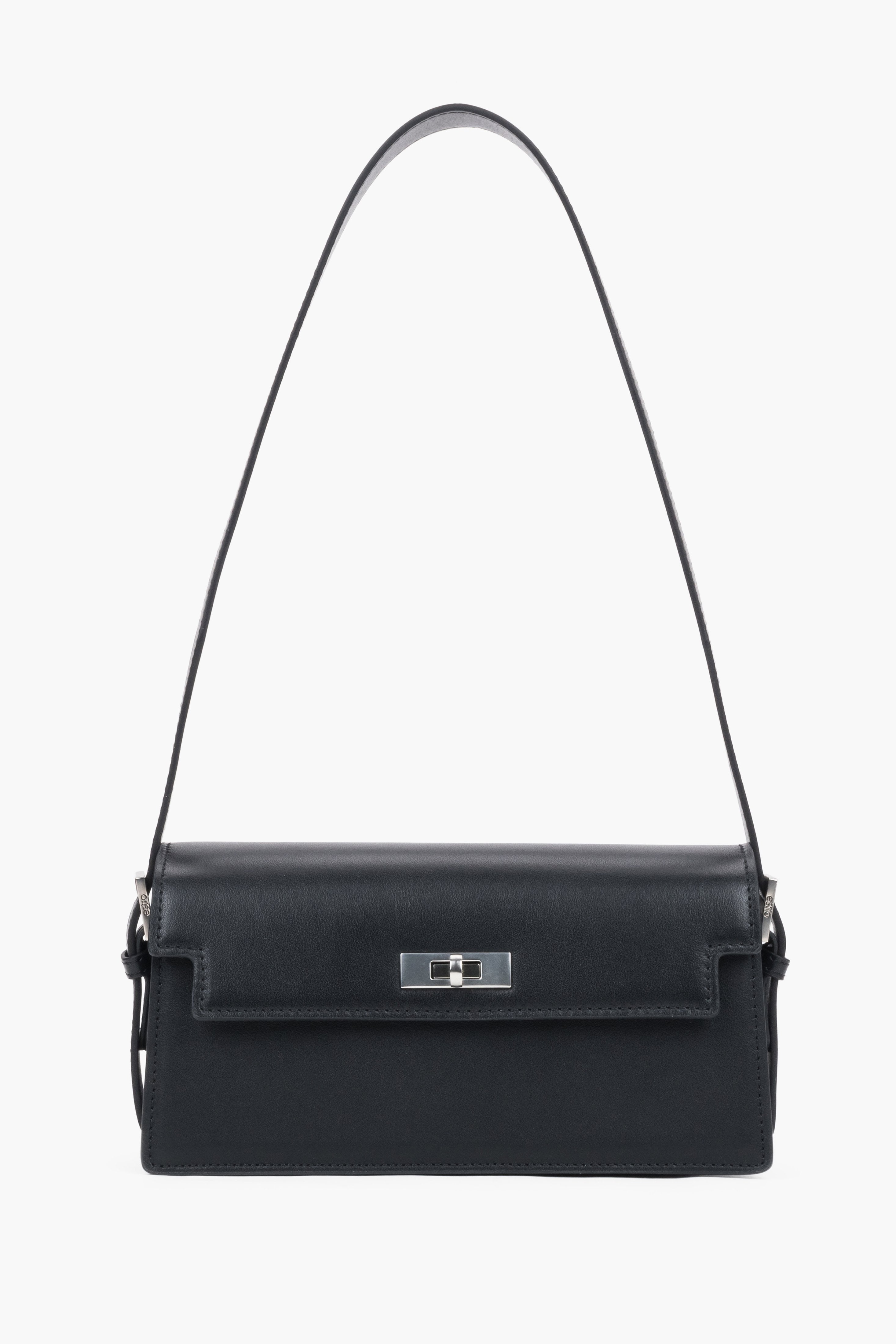 Schwarze Damen-Schultertasche aus Leder in Vorderansicht