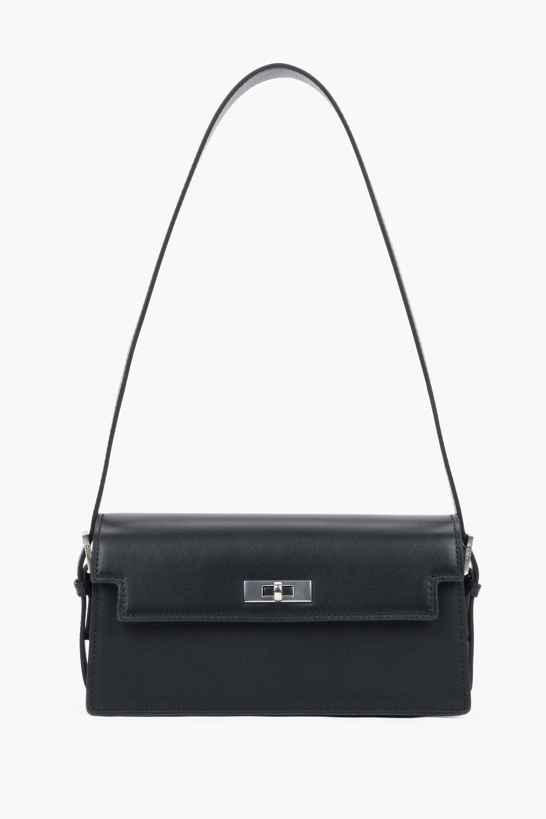 Schwarze Damen-Schultertasche aus Leder in Vorderansicht