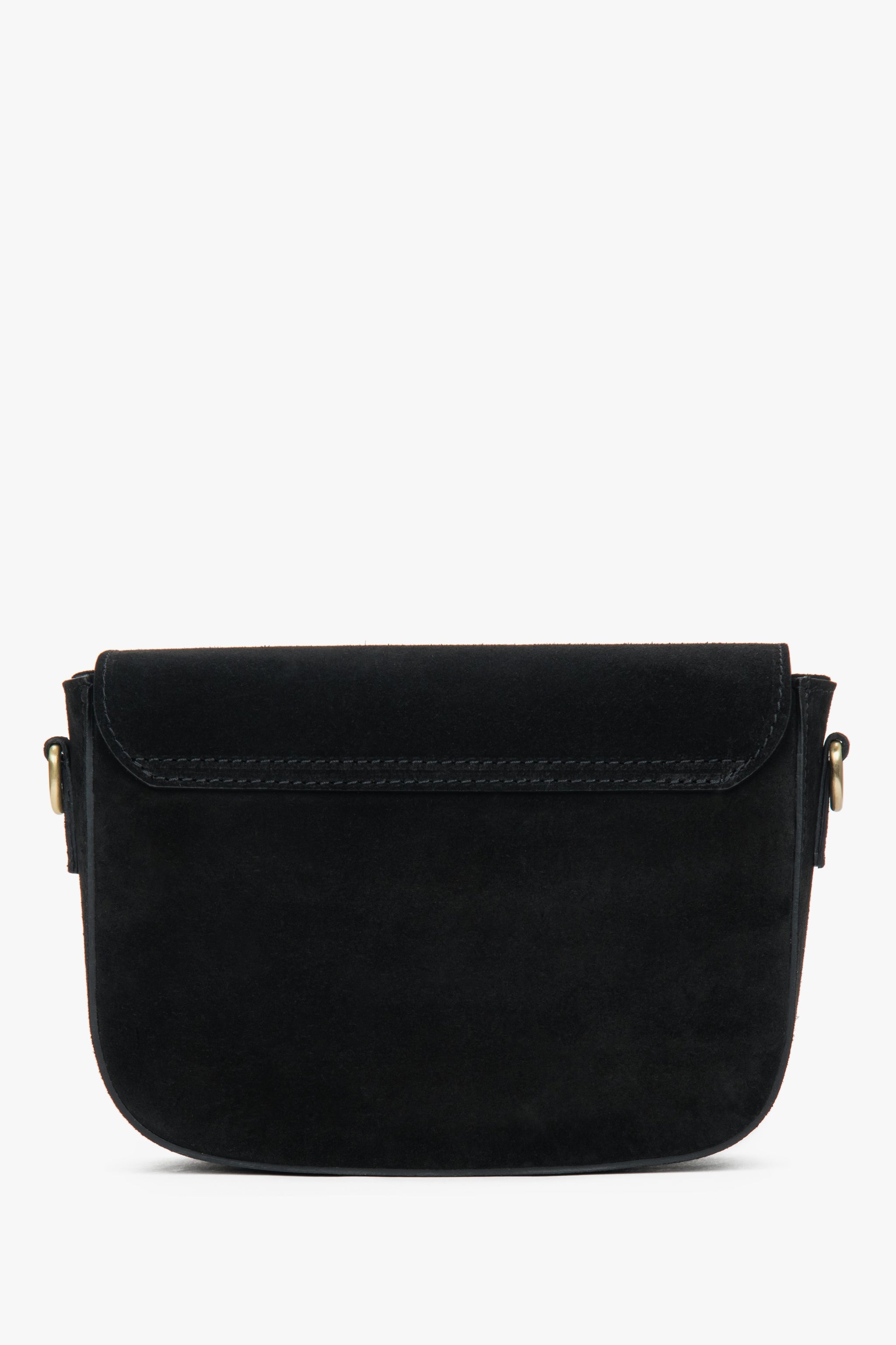 Rückwärtige Ansicht der schlichten und eleganten schwarzen Schultertasche von Estro