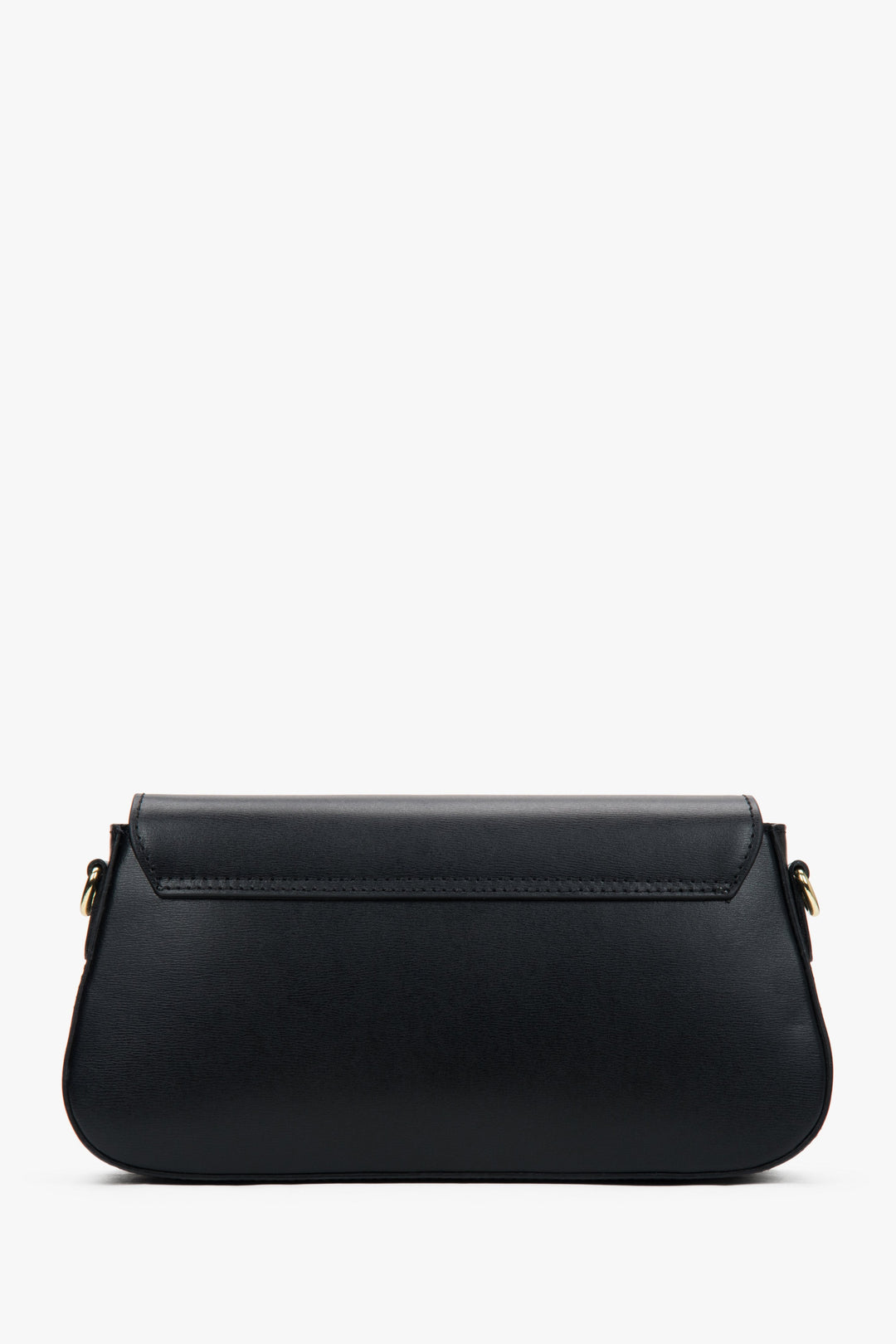 Flache Rückansicht der formschönen, schwarzen Leder-Schultertasche 