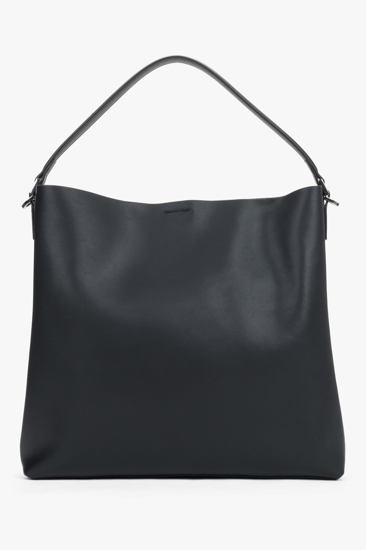Rückansicht der formstabilen schwarzen Hobo-Shopper-Tasche aus Echtleder