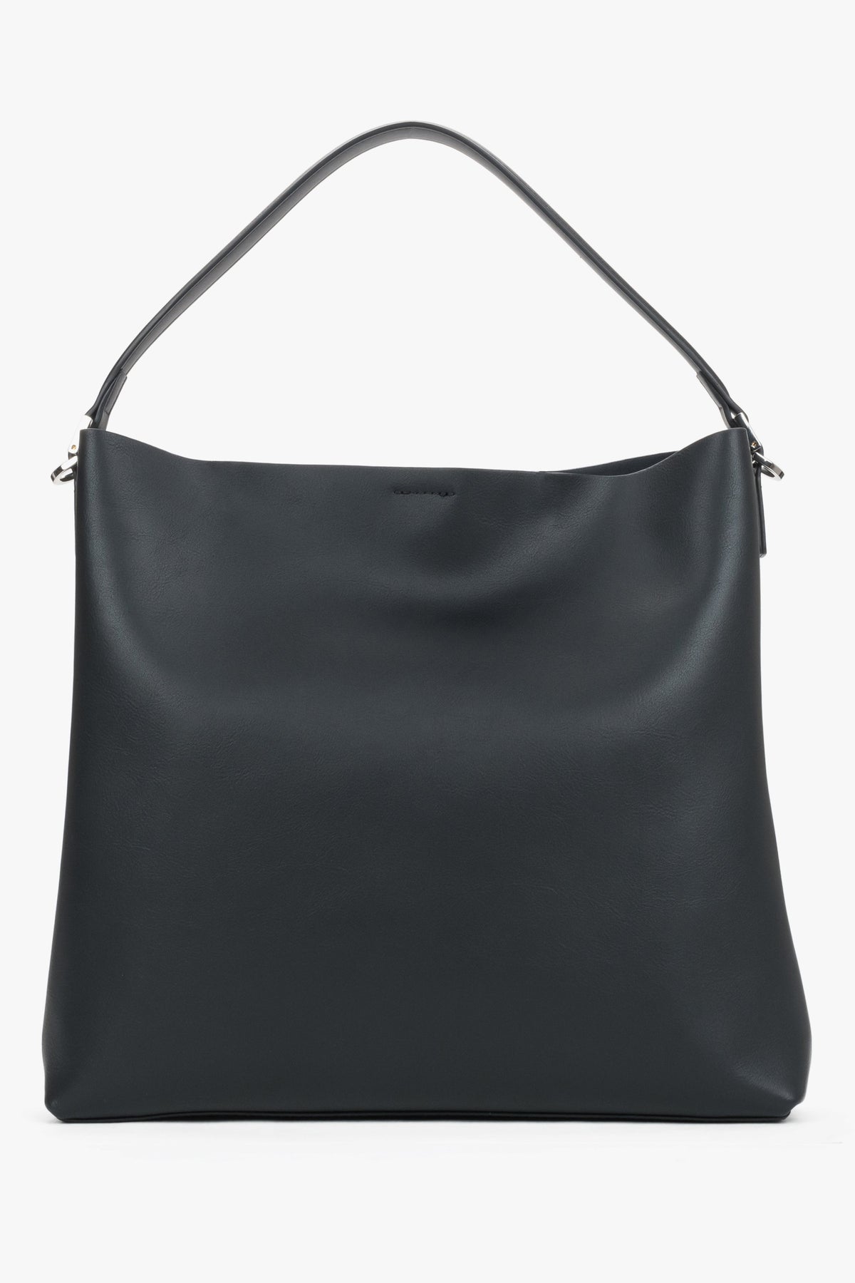 Frontale Ansicht der minimalistischen schwarzen Damen-Shopper-Tasche aus Glattleder mit kurzem Schulterhenkel   