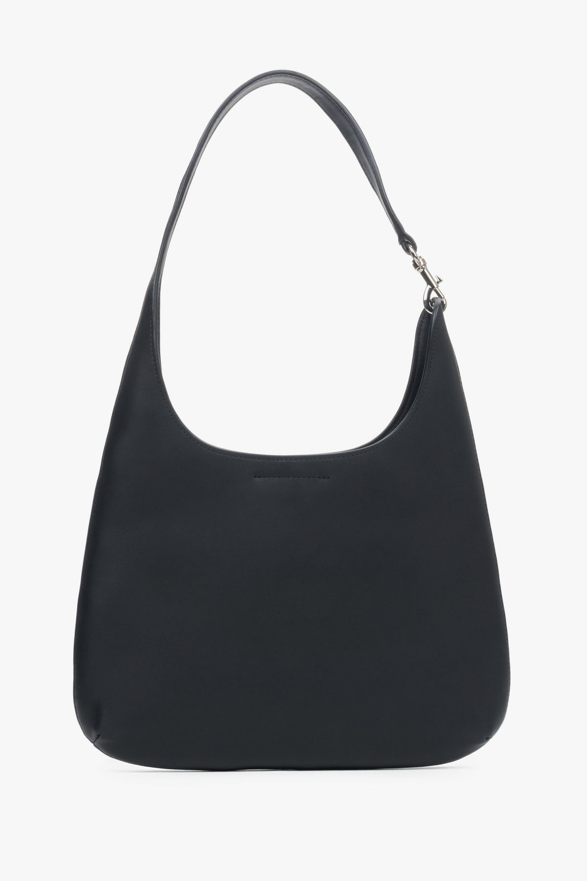Frontansicht der dunkelbraunen Damen Shopper Tasche aus glattem Naturleder auf weißen Hintergrund.