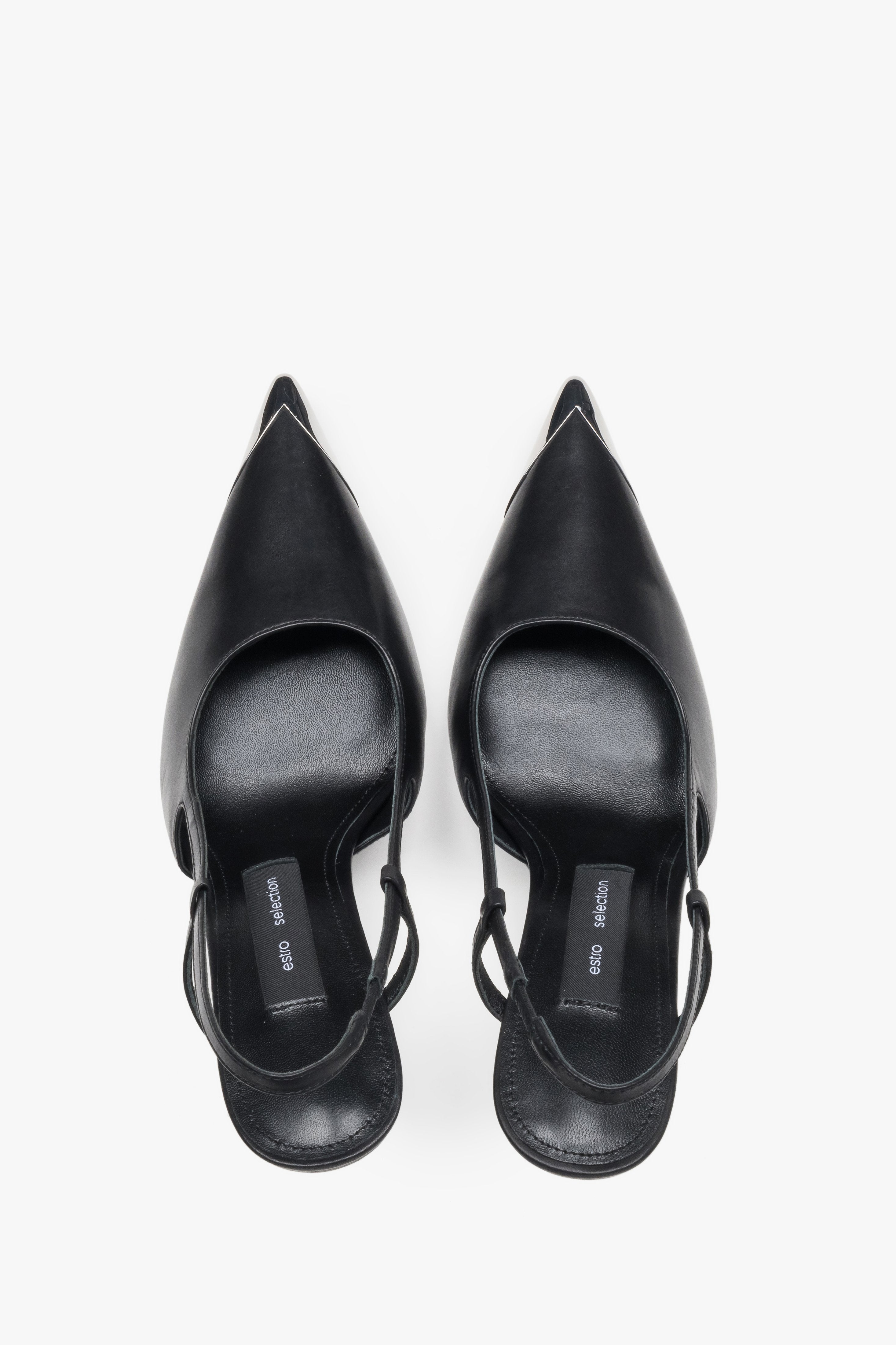 Schwarze Damen-Slingpumps von oben als Paar mit offener Ferse