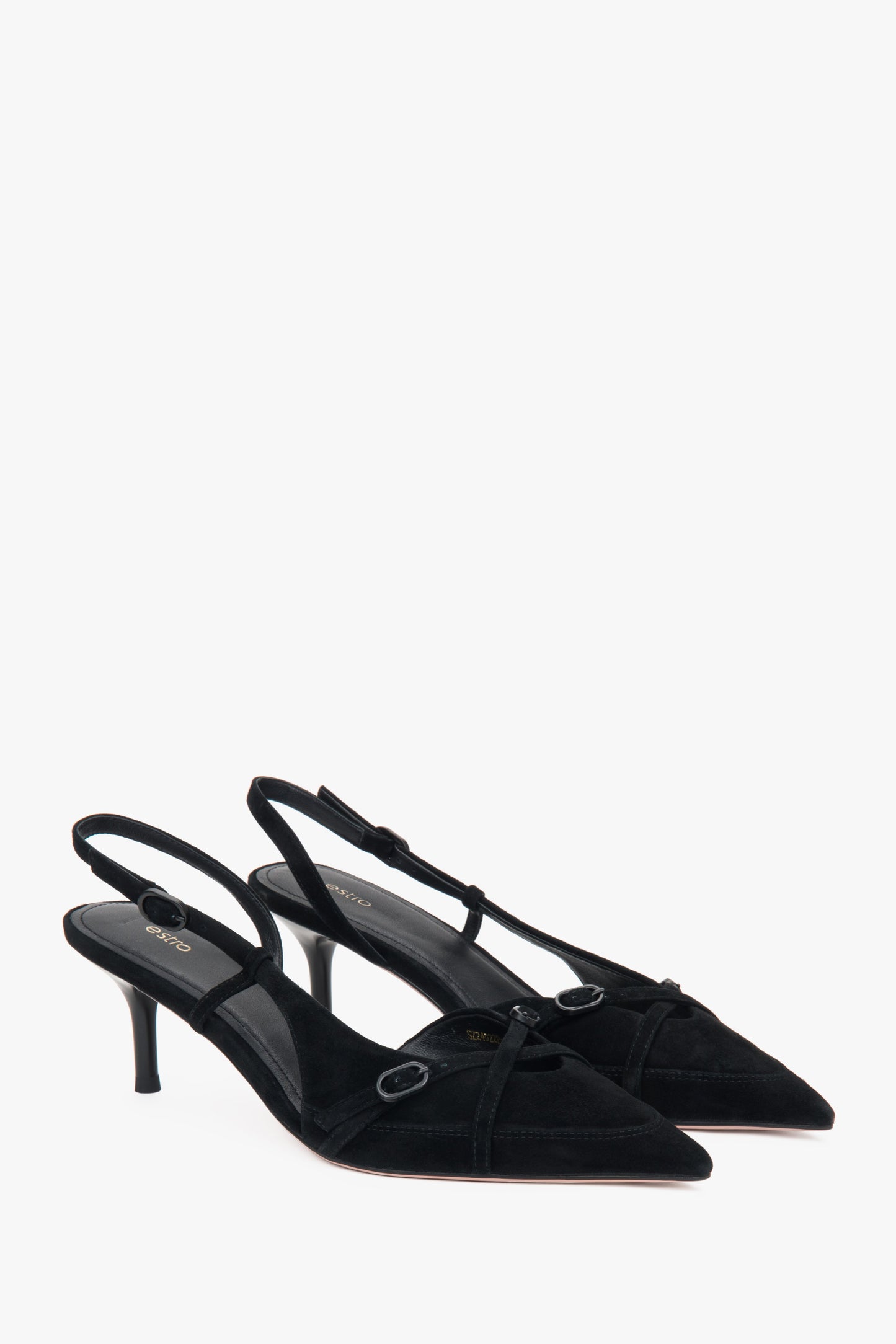 Schwarze Velours-Slingbacks mit niedrigem Absatz für Damen von Estro.
