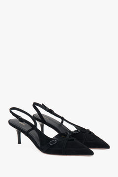 Schwarze Velours-Slingbacks mit niedrigem Absatz für Damen von Estro.