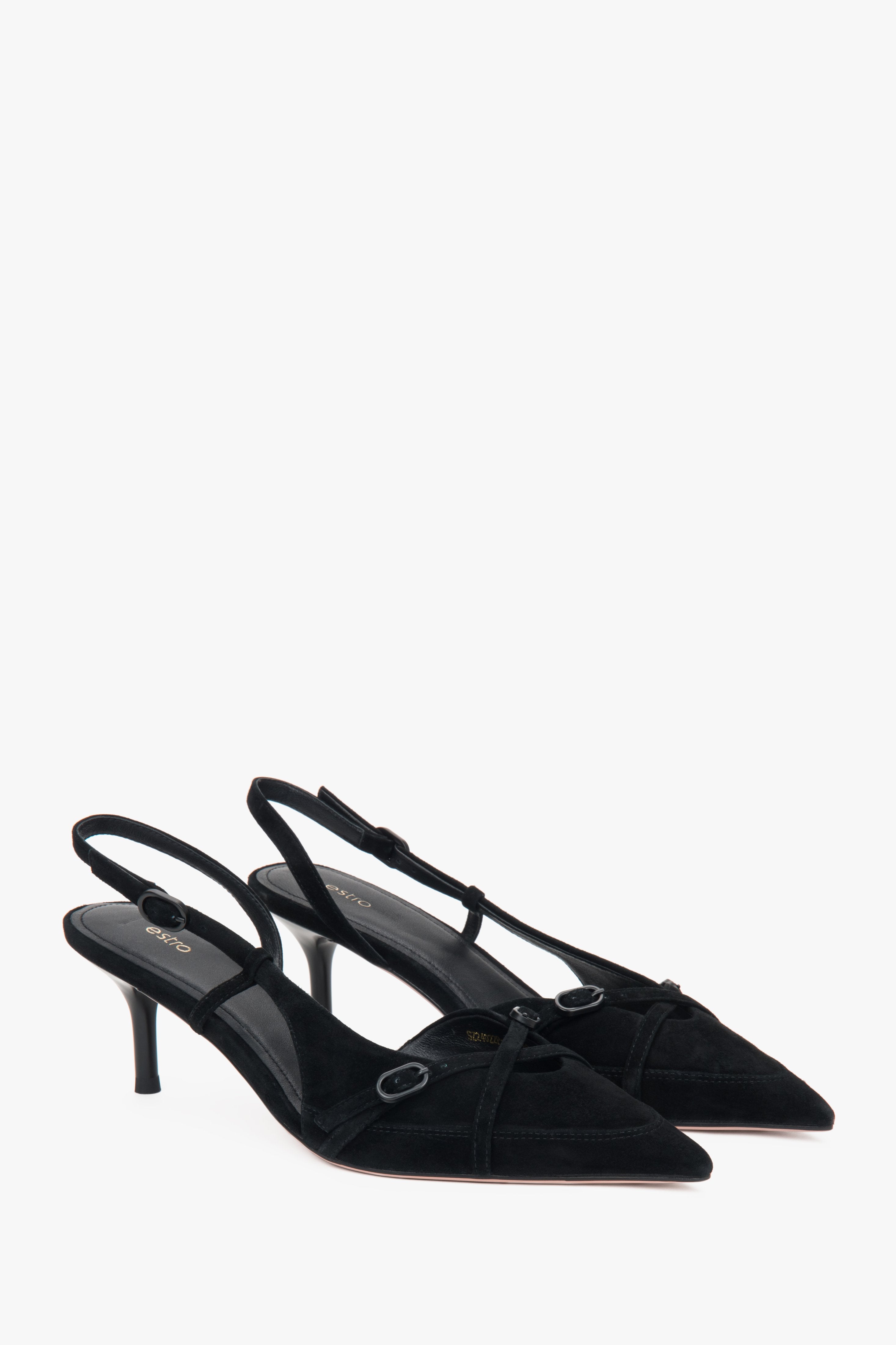 Schwarze Velours-Slingbacks mit niedrigem Absatz für Damen von Estro.