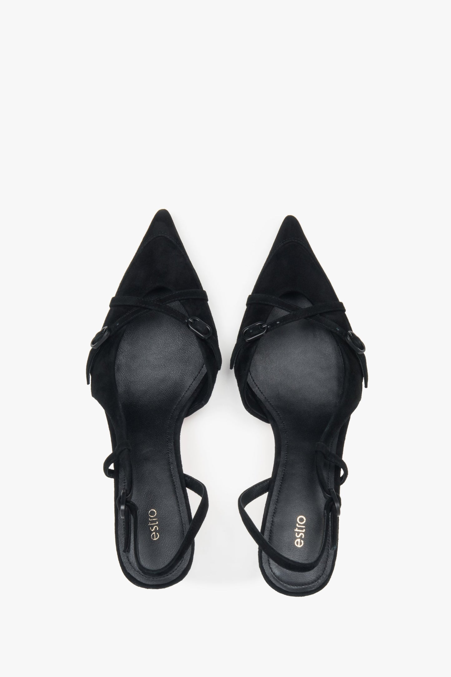 Damen-Slingback-Pumps von Estro aus schwarzem Velours mit niedrigem Absatz.