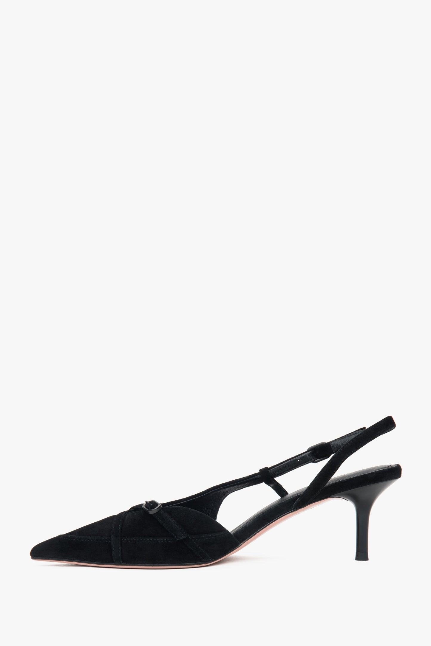 Estro Damen-Slingbacks aus schwarzem Velours mit niedrigem Absatz.