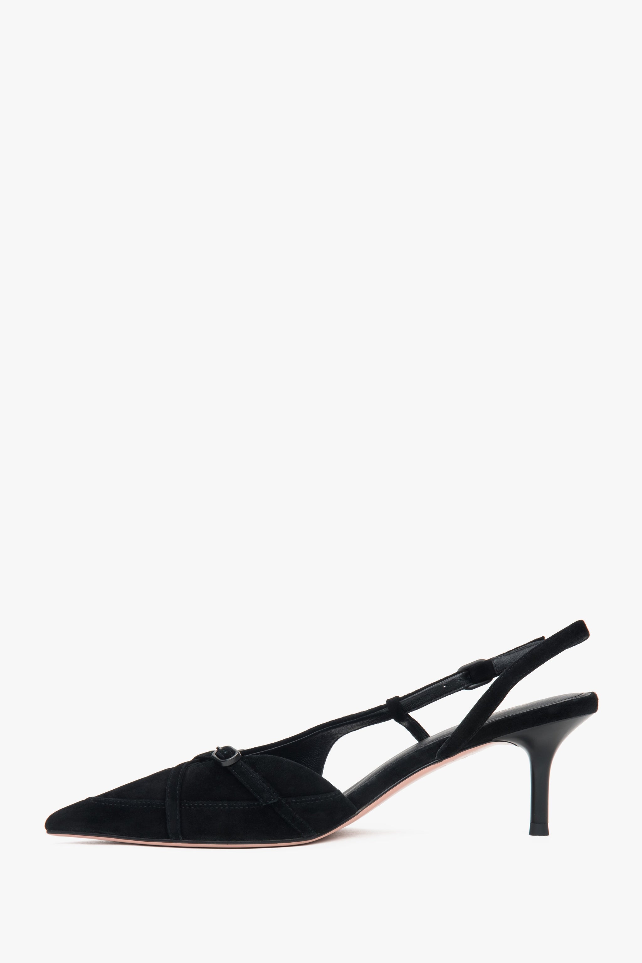 Estro Damen-Slingbacks aus schwarzem Velours mit niedrigem Absatz.