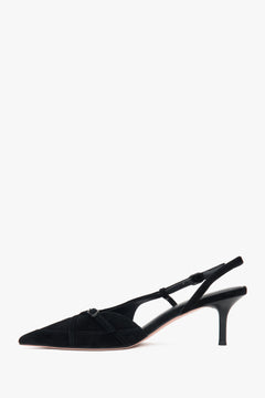 Estro Damen-Slingbacks aus schwarzem Velours mit niedrigem Absatz.